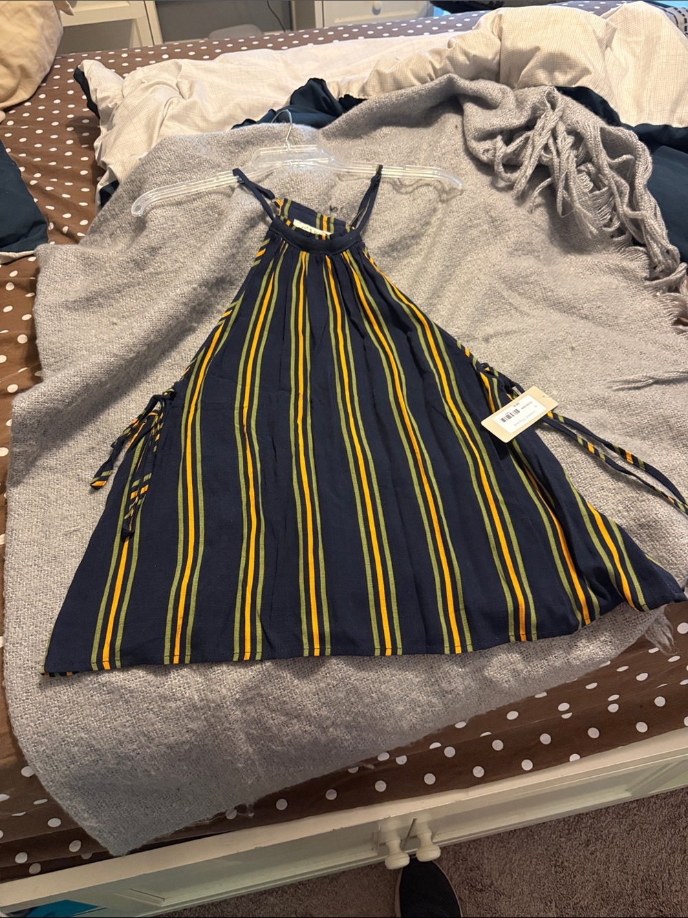 Women’s Navy and Yellow Striped Halter top